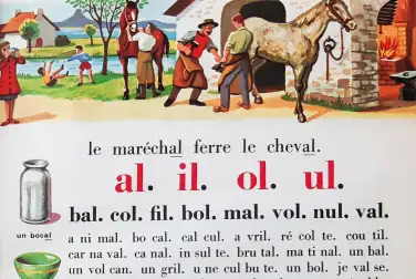 Extrait d'une page où il est écrit le maréchal ferre le cheval, al. il. ol. ul.