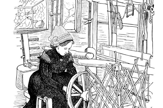 Croquis de Bretagne Dessin d'une Bretonne qui tisse
