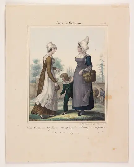 Illustration "Suite de costumes : Petit costume des femmes de chambre et Cuisinière de Nantes"