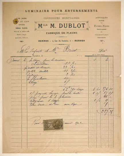Facture de l’enterrement de M. Bricet – Marque du domaine public – Collection Musée de Bretagne, Rennes