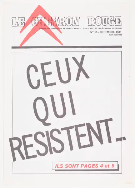 La une du journal Le Chevron Rouge, décembre 1985 "Ceux qui résistent..."
