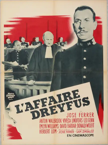 Affiche du Metro Goldwyn Mayer pour le film L'affaire Dreyfus, en cinemascope