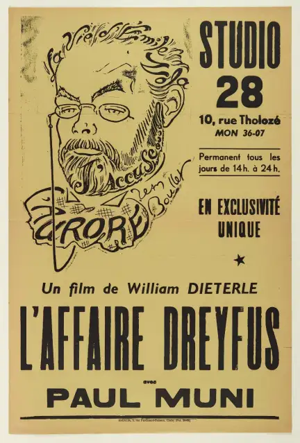 Affiche du Studio 28 sur le film L'affaire Dreyfus, un film de William Dieterle
