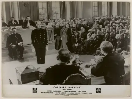 Affiche de l'affaire Dreyfus. Avec José Ferrer, Anton Walbrook, Viveca Lindfors, Leo Genn, Emlyn Williams, David Farrar, Donald Wolfit,  Herbert  Lom