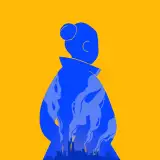 Raconter la guerre, le podcast. S. Deléon, CC-BY-SA Dessin représentant la silhouette d'une femme, une ville en feu est représentée dans son dos. La couleur de la silhouette et du fond de l'image sont celles du drapeau de l'Ukraine : jaune et bleu.