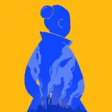 Fracas, le Podcast. S Deleon. CC-BY-SA Dessin représentant la silhouette d'une femme, une ville en feu est représentée dans son dos. La couleur de la silhouette et du fond de l'image sont celles du drapeau de l'Ukraine : jaune et bleu.
